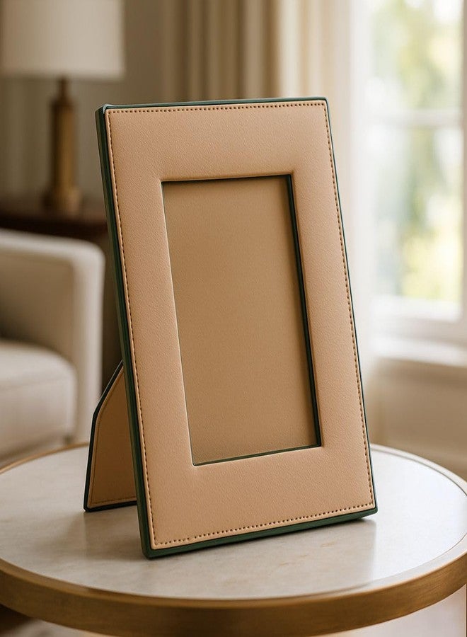 CASA BOTANICAL Dual Tone Hand Crafted Faux Leather Photo Frame Tabletop Decor for Home and Office| Perfect Birthday or Anniversary Gift Size: 8×10 Inches (Inner Size 4×6.5 Inches) Stylish Decorative Picture Frame-Beige - Image 1